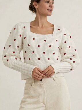 Maeve Cream Sweater with Red Details